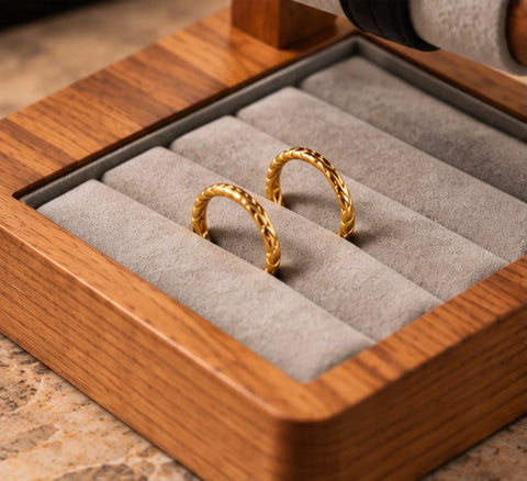 Présentoir à montres en bois brun, supports rembourrés
