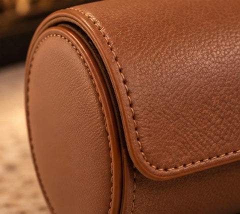 Étui cognac ouvert pour 2 montres