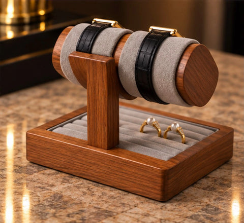Présentoir à montres et bijoux sur une commode