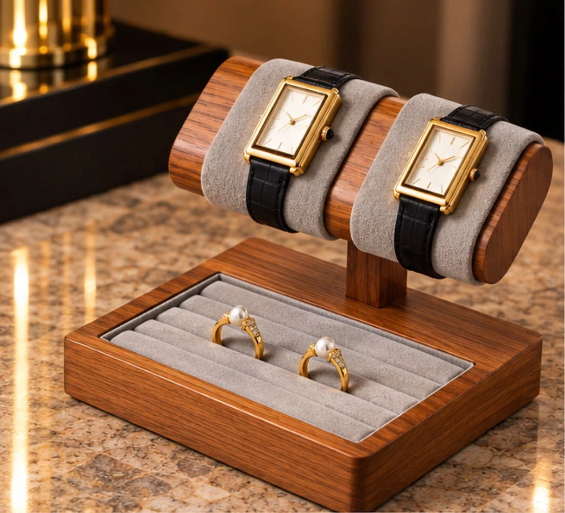 Support de montre rembourré surélevé en bois