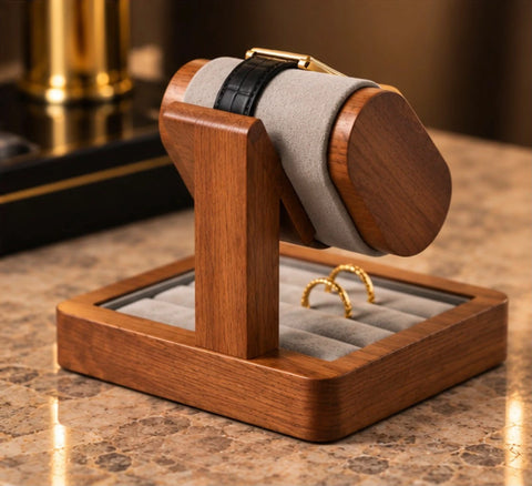 Porte-montres en bois avec plateau à bijoux