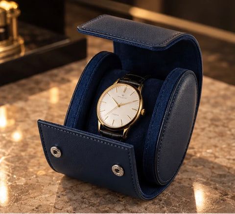 Étui bleu marine ouvert pour 1 montre