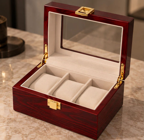 Boîte à montres en bois laqué bordeaux Écrin Horae