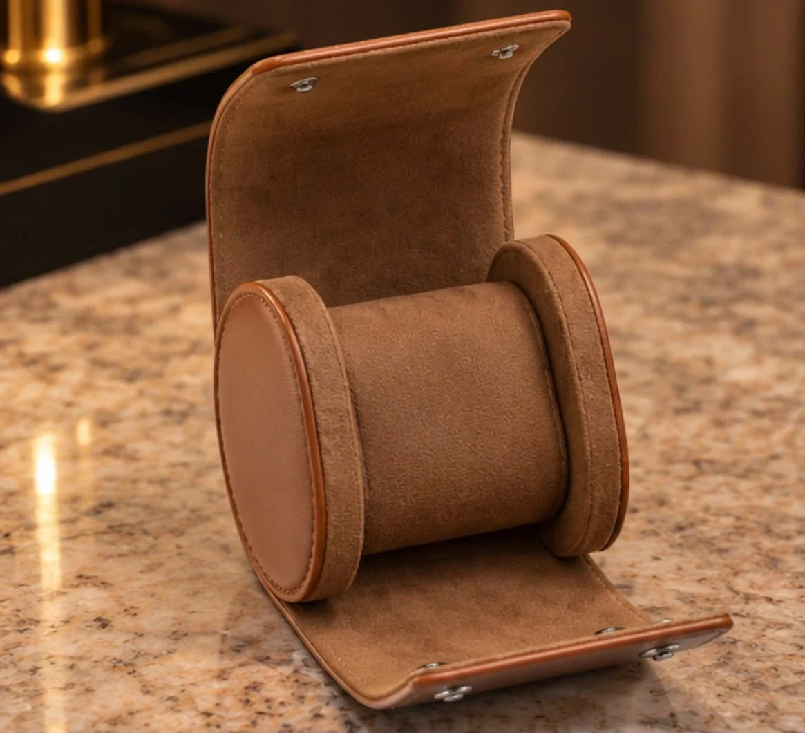 Étui cognac ouvert pour 1 montre
